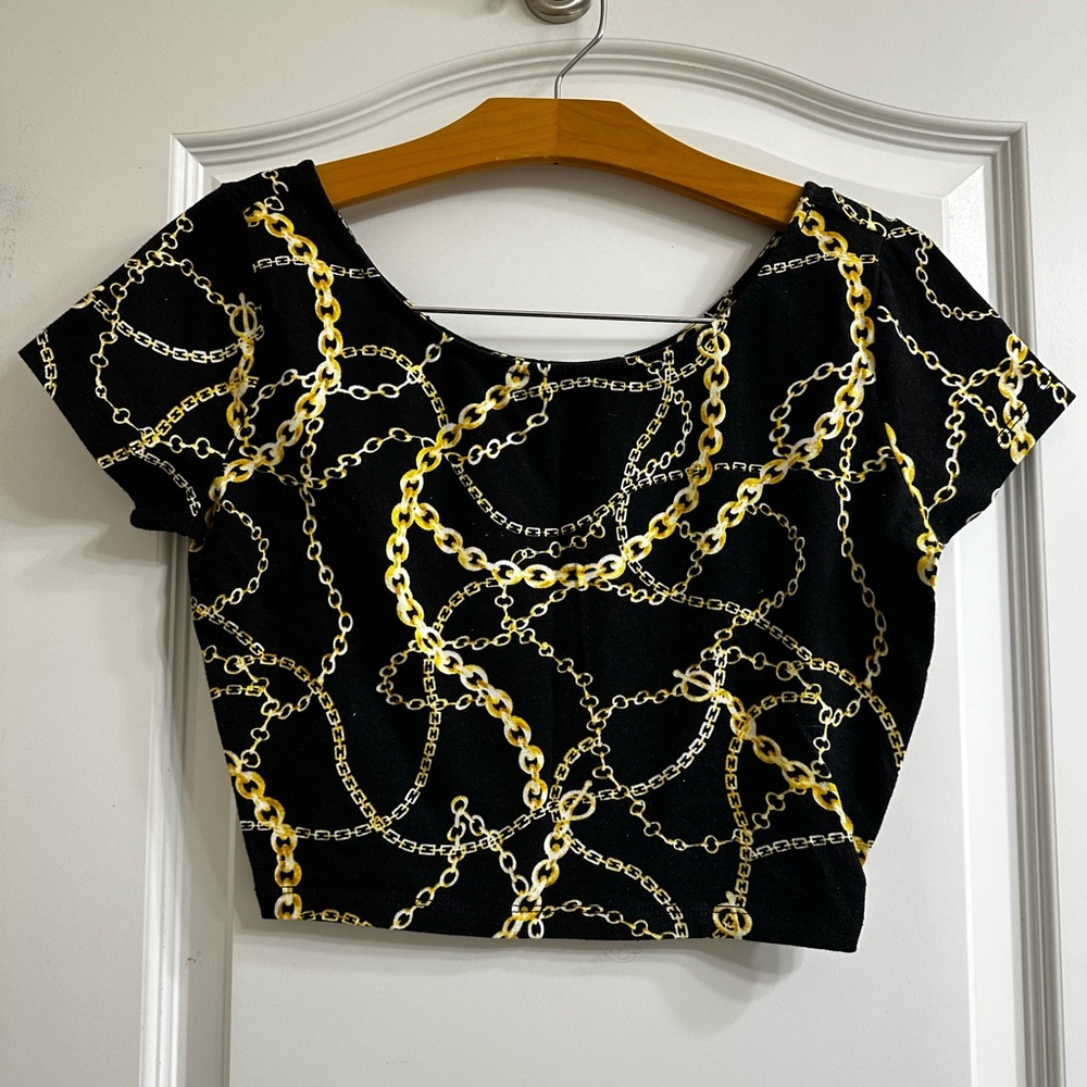 Forever 21 Black and Gold Chain Crop Top